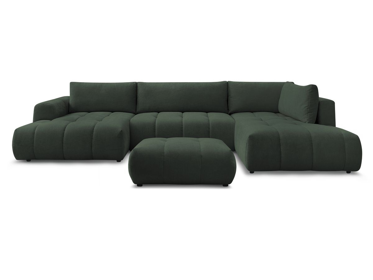 Canapé panoramique convertible FUJI tissu lisse avec pouf