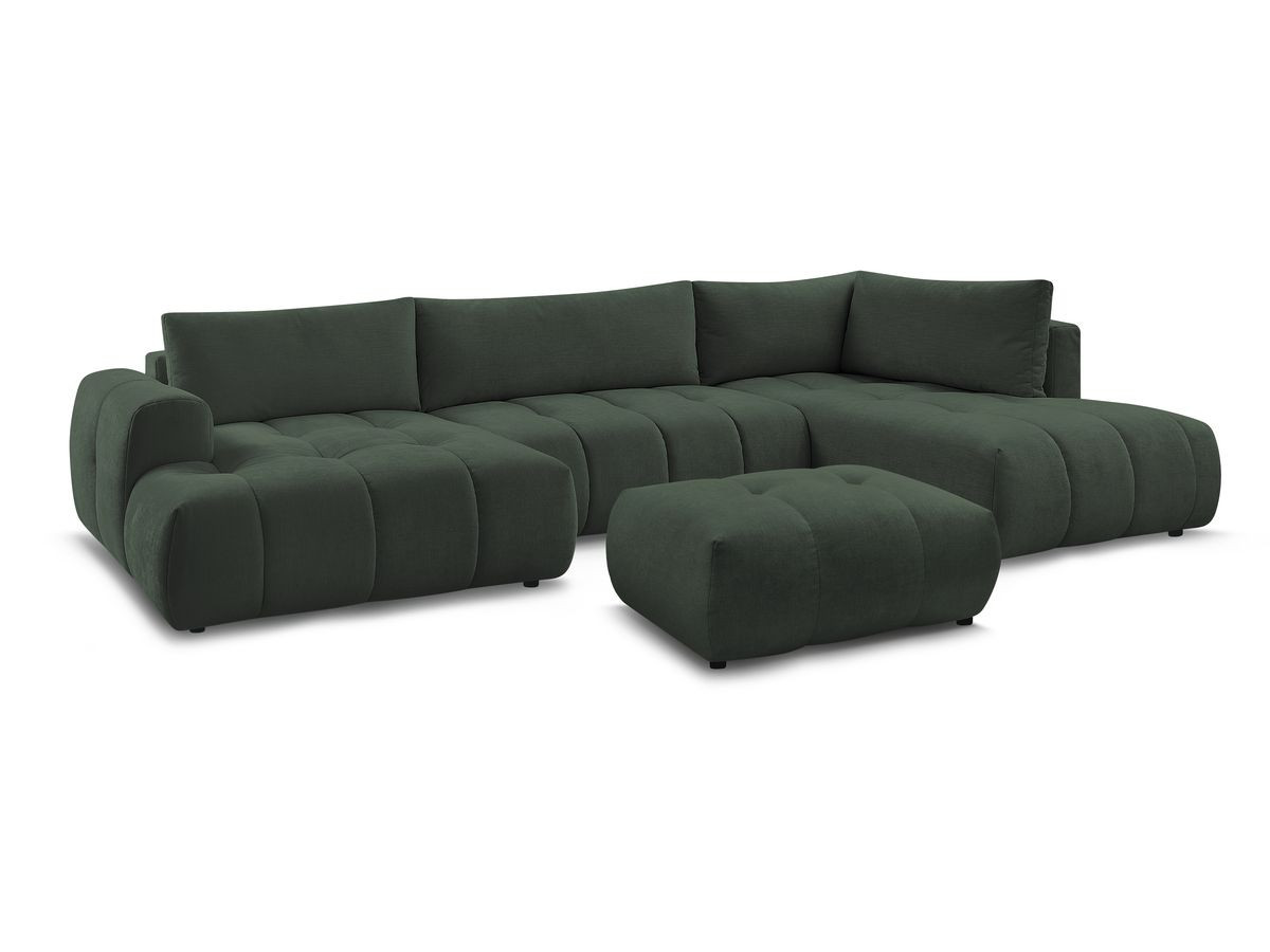 Canapé panoramique convertible FUJI tissu lisse avec pouf