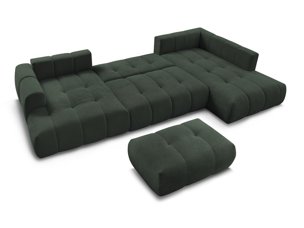 Canapé panoramique convertible FUJI tissu lisse avec pouf