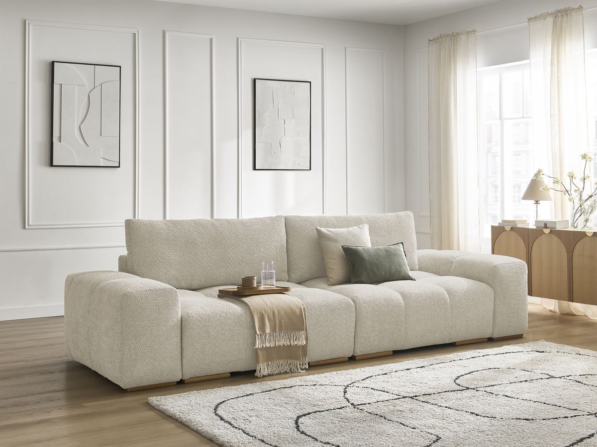 Canapé droit 3 places ANAKIN bouclette beige