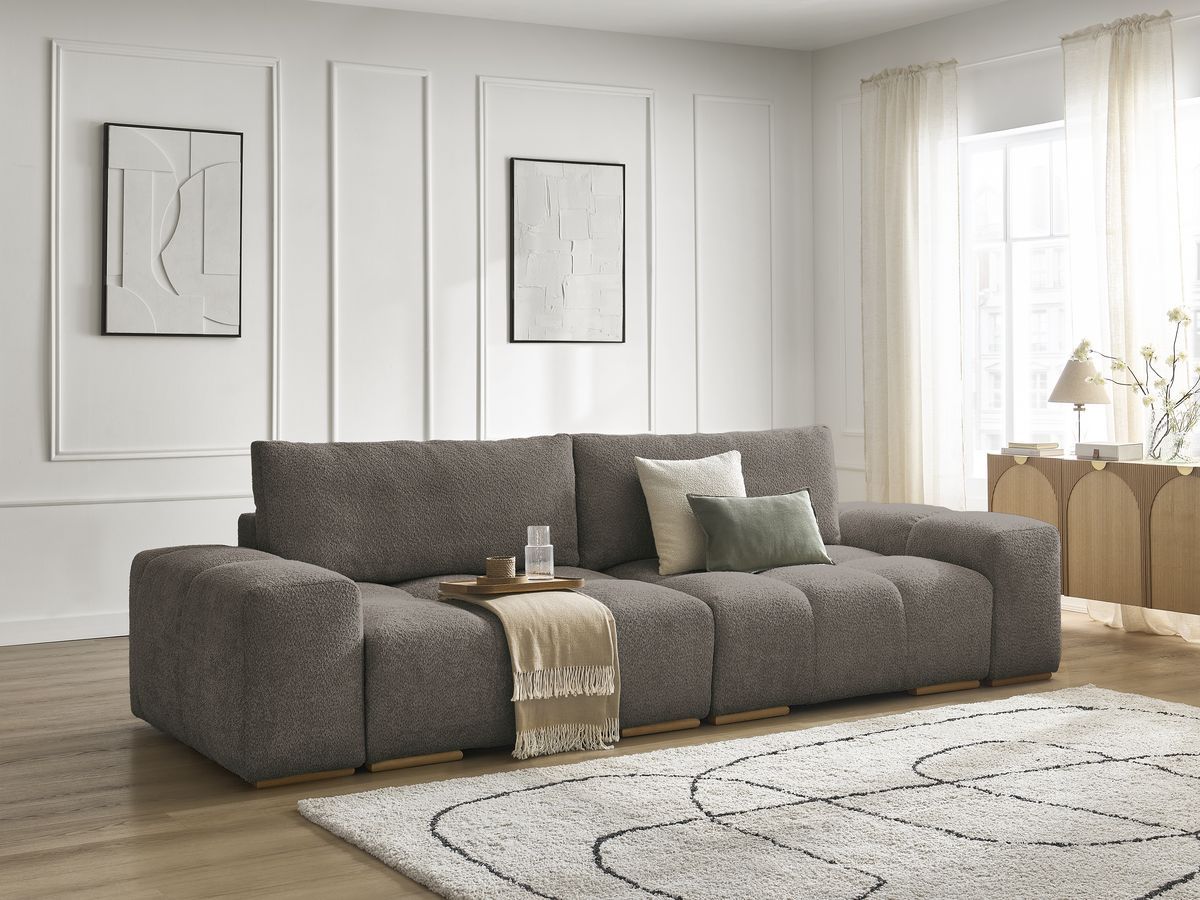 Canapé droit 3 places ANAKIN bouclette marron