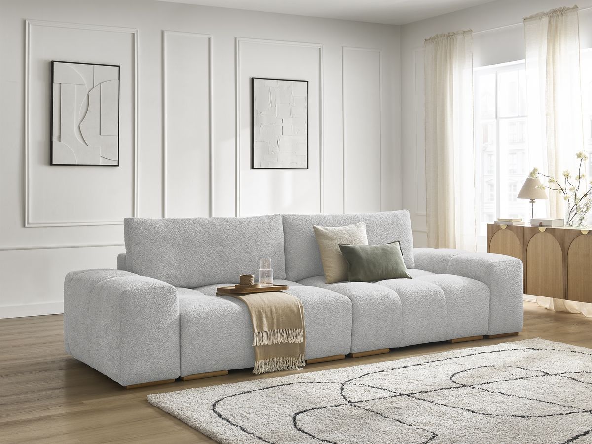 Canapé droit 3 places ANAKIN bouclette gris clair