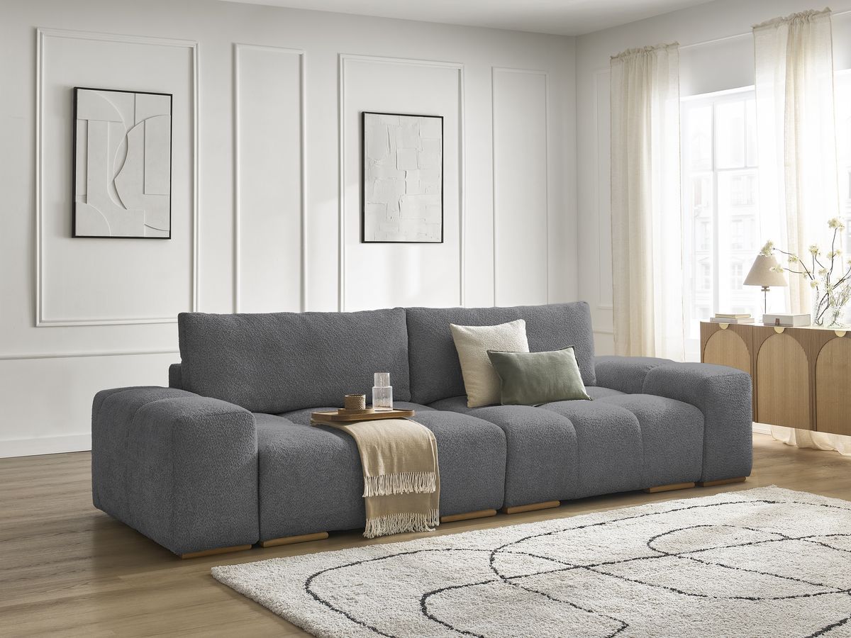 Canapé droit fixe 3 places ANAKIN tissu bouclette