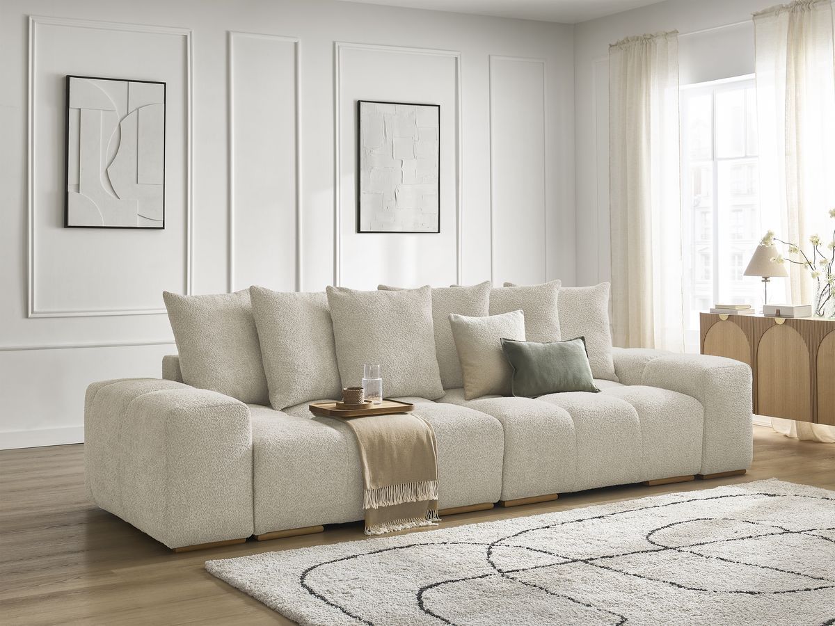 Canapé droit fixe 3 places ANAKIN tissu bouclette