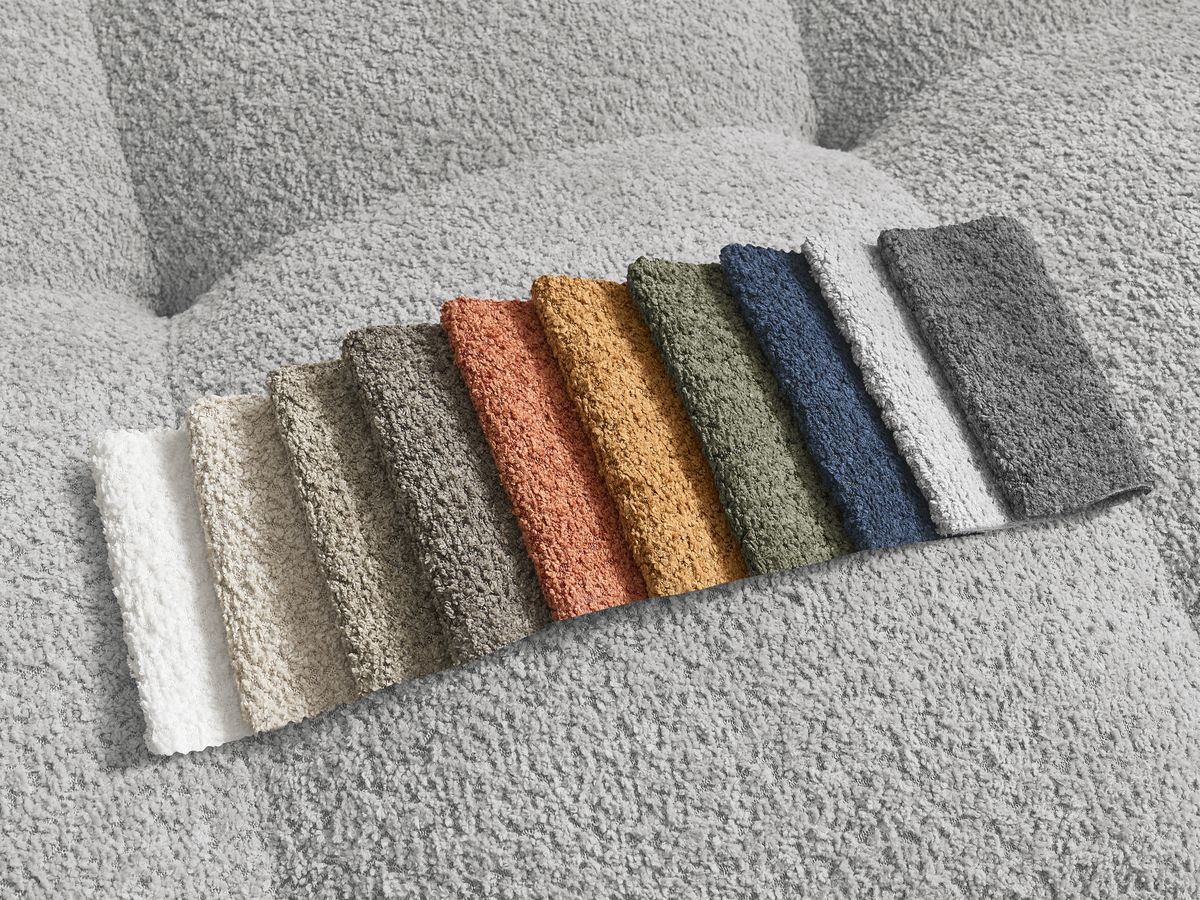Canapé d'angle fixe EVEREST tissu chiné - Orange - Angle droit - 10 coussins