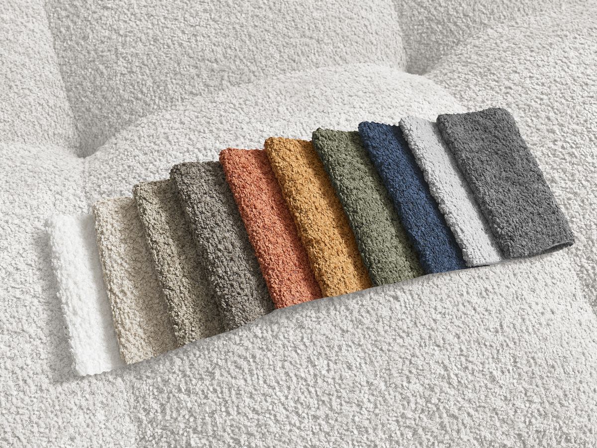Canapé d'angle fixe EVEREST tissu chiné - Orange - Angle droit - 10 coussins