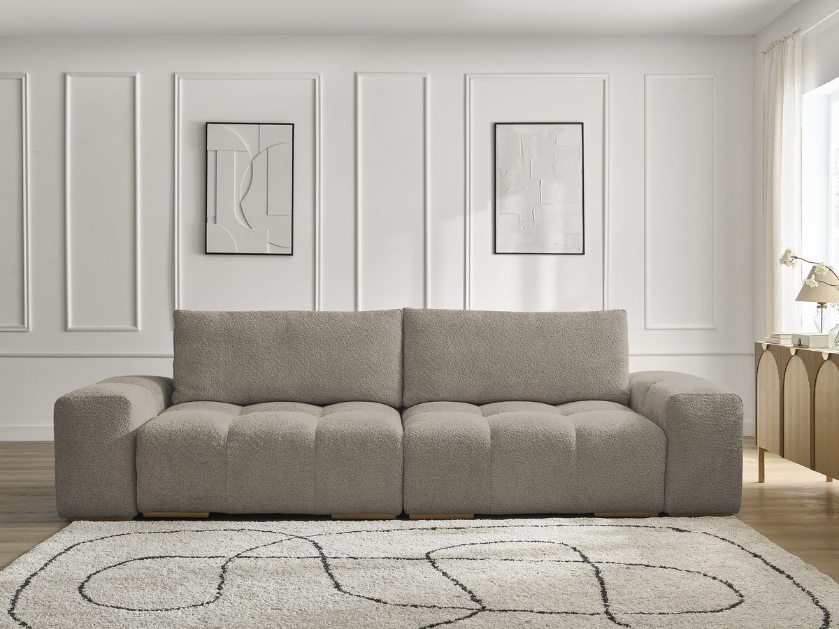 Canapé droit convertible coffre ANAKIN bouclette taupe — vue 5