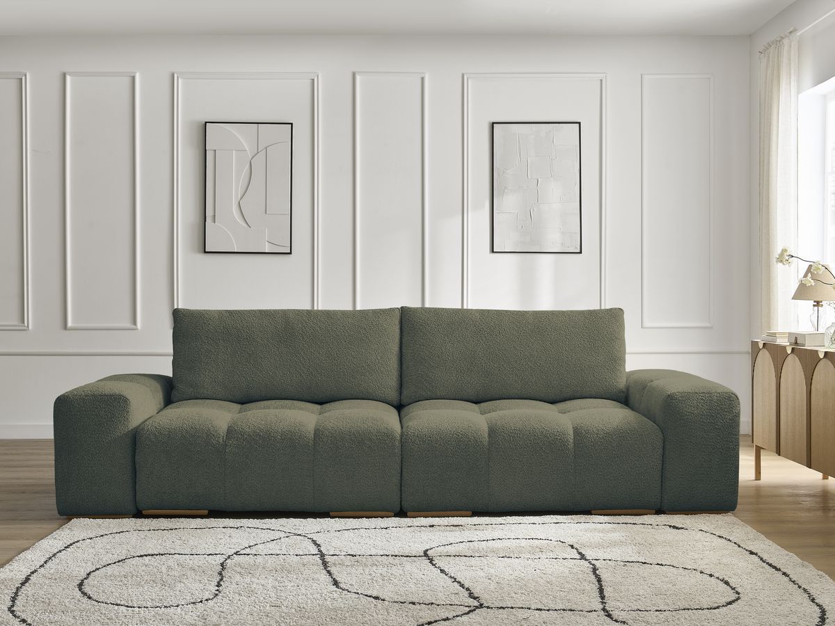 Canapé droit convertible coffre ANAKIN bouclette vert — vue 5