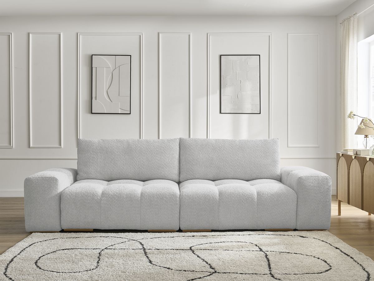 Canapé droit convertible coffre ANAKIN bouclette gris clair — vue 5