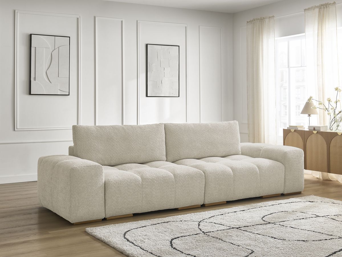 Canapé droit convertible coffre ANAKIN bouclette beige — vue 5