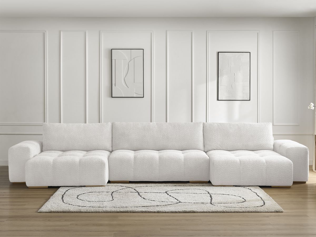 Canapé panoramique convertible coffre ANAKIN bouclette blanc — vue 5