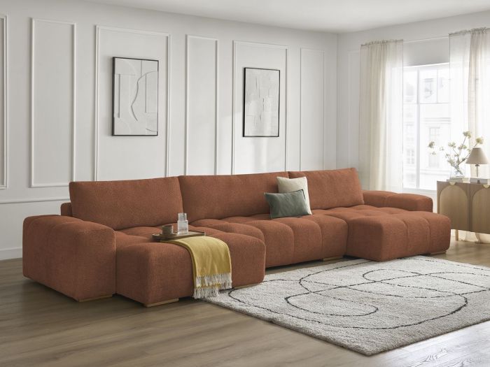 Canapé panoramique convertible coffre ANAKIN tissu bouclette