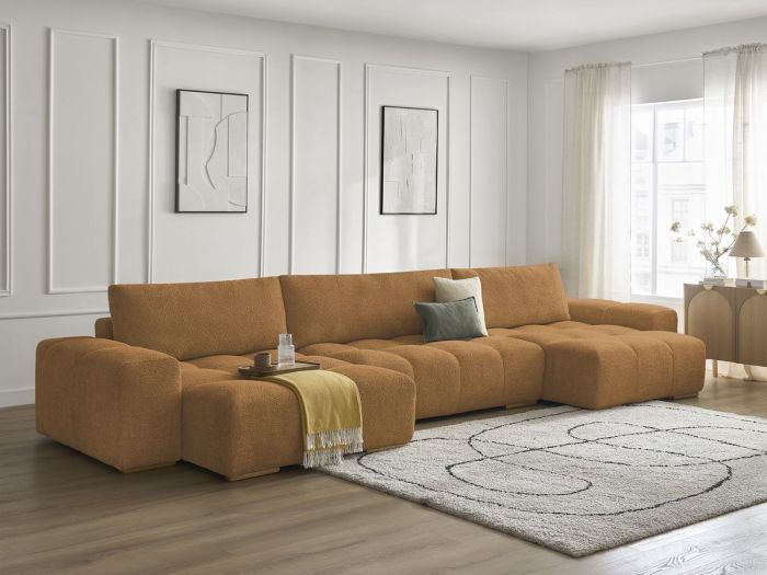 Canapé panoramique convertible coffre ANAKIN tissu bouclette