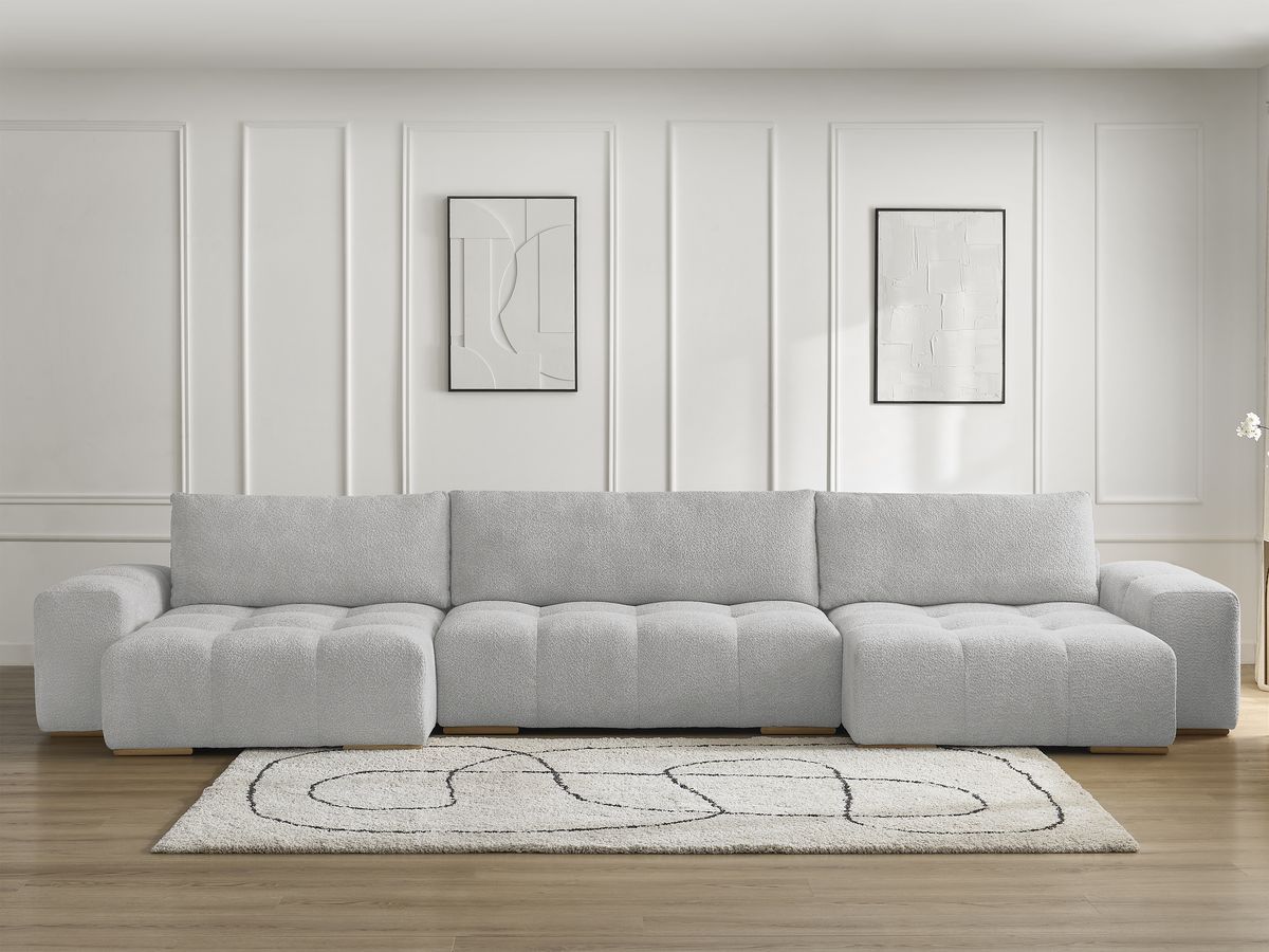 Canapé panoramique convertible coffre ANAKIN bouclette gris clair — vue 5