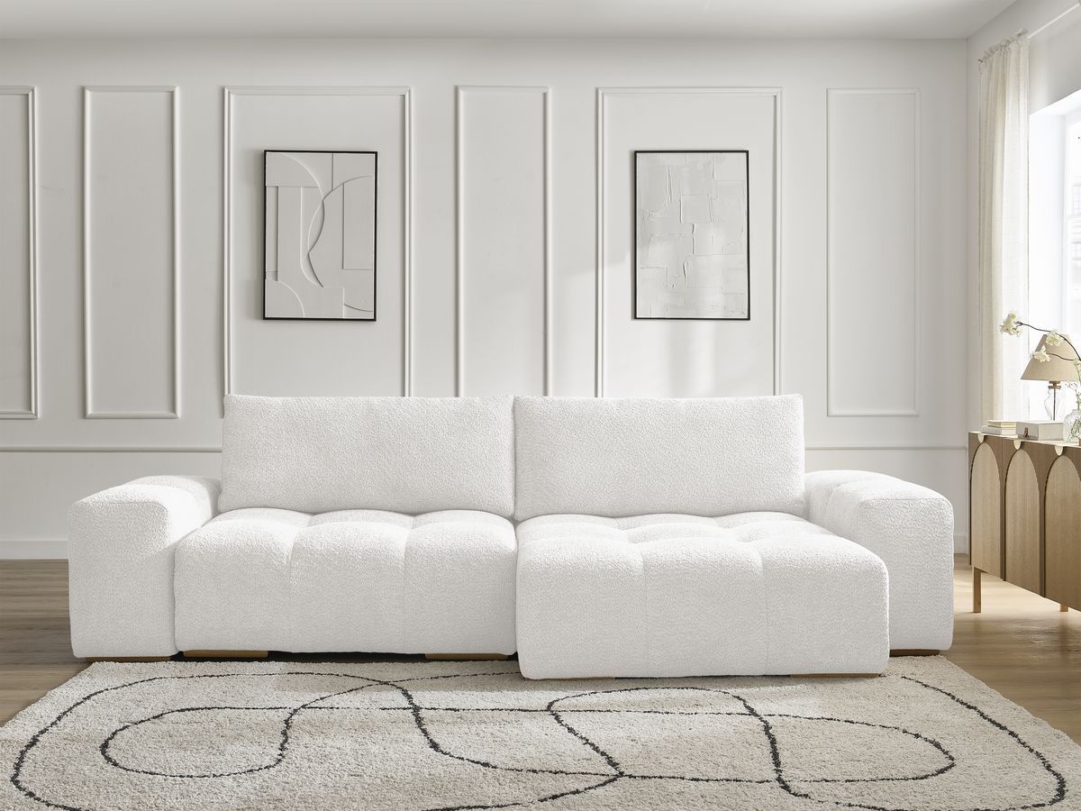 Canapé d'angle convertible réversible coffre ANAKIN bouclette blanc — vue 5
