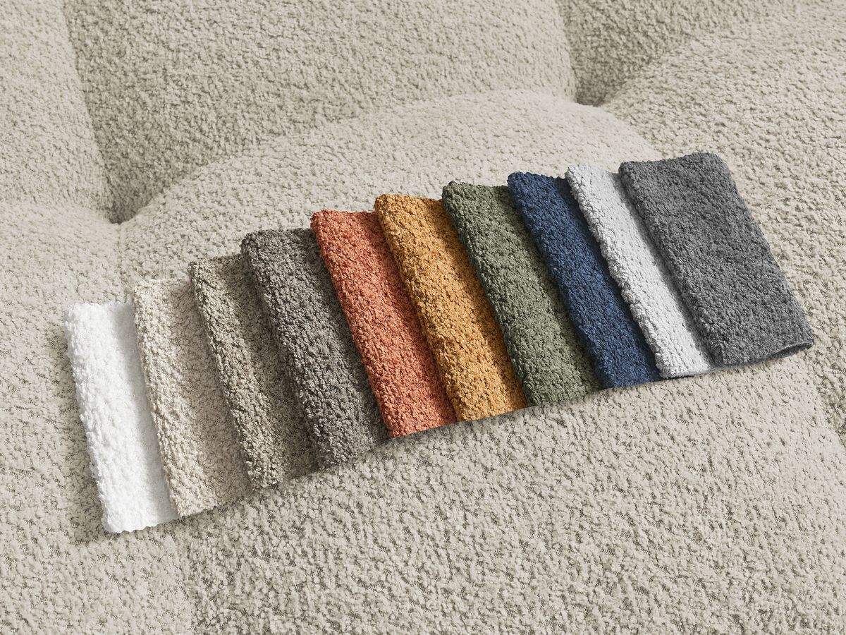 Canapé d'angle fixe EVEREST tissu chiné - Orange - Angle droit - 10 coussins