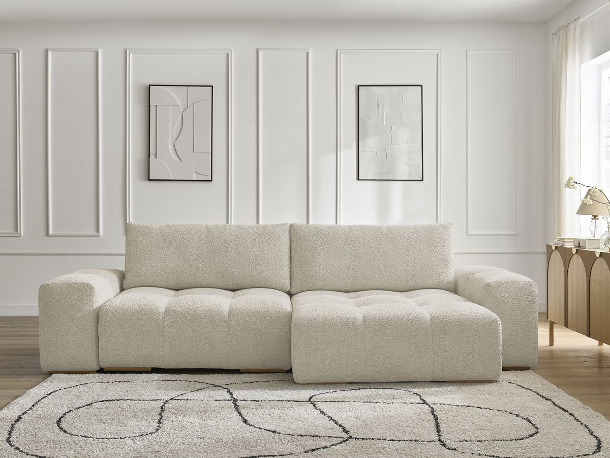 Canapé d'angle convertible réversible coffre ANAKIN bouclette beige — vue 5