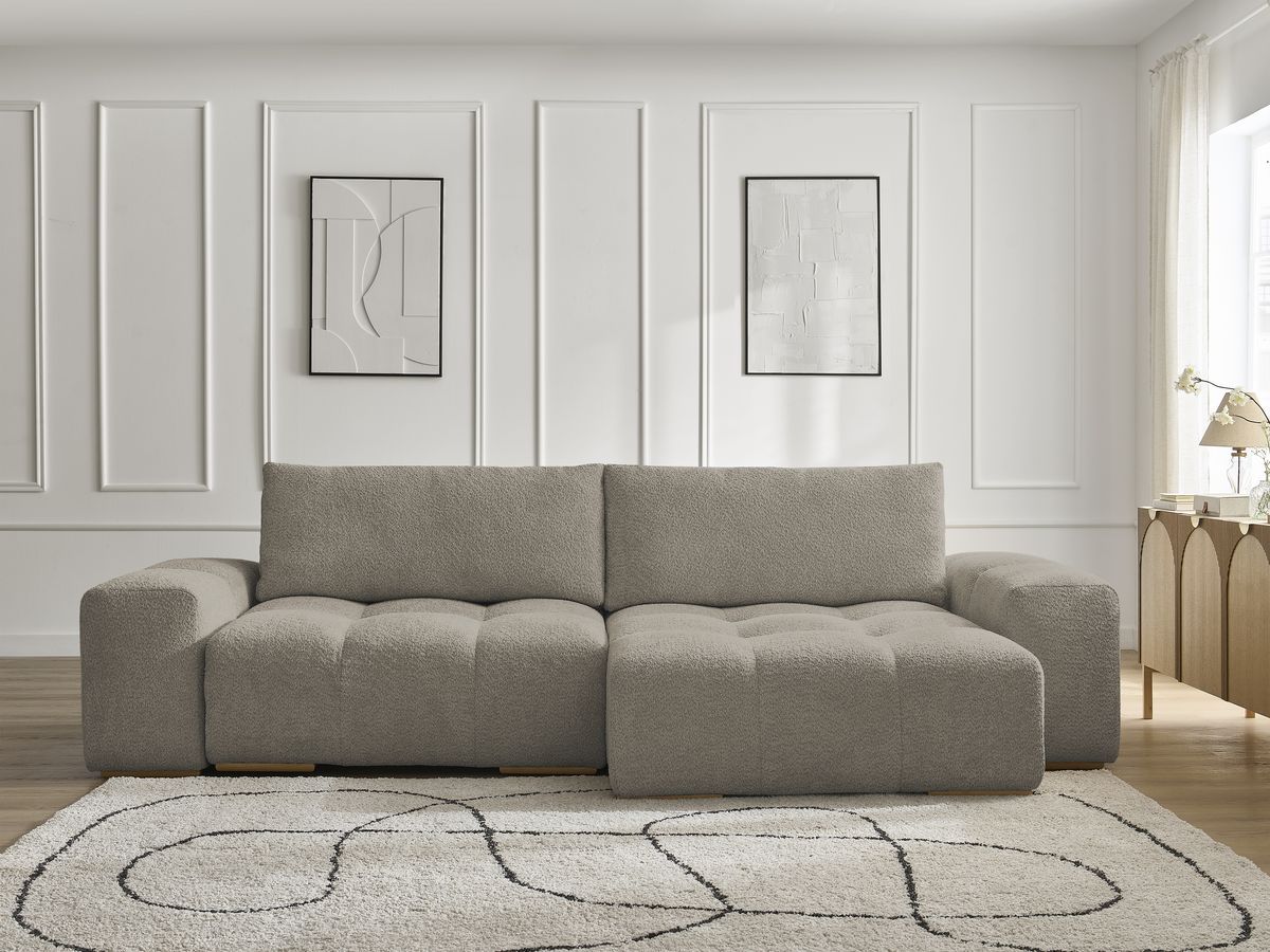 Canapé d'angle convertible réversible coffre ANAKIN bouclette taupe — vue 5