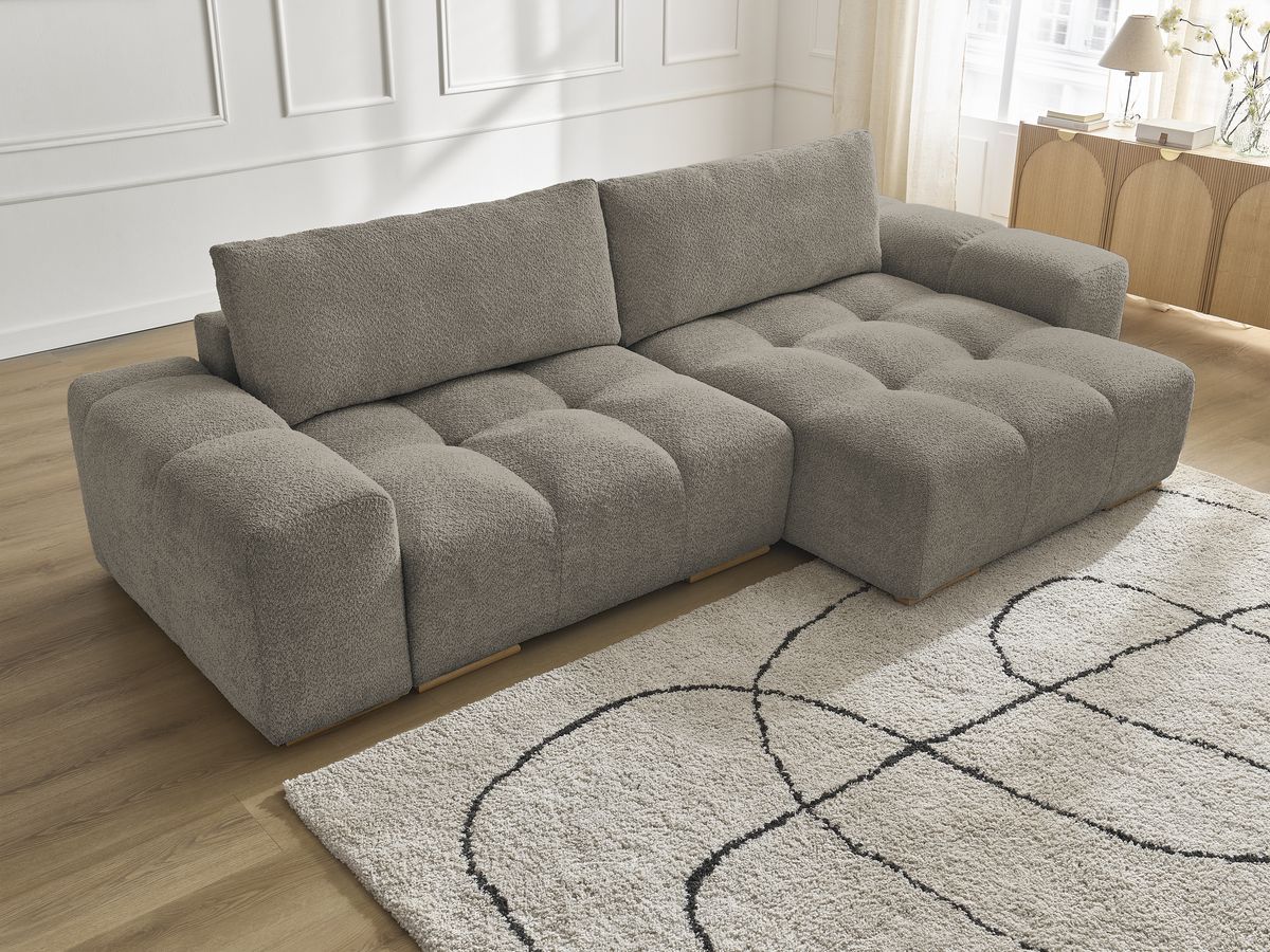 Canapé d'angle convertible réversible coffre ANAKIN tissu bouclette