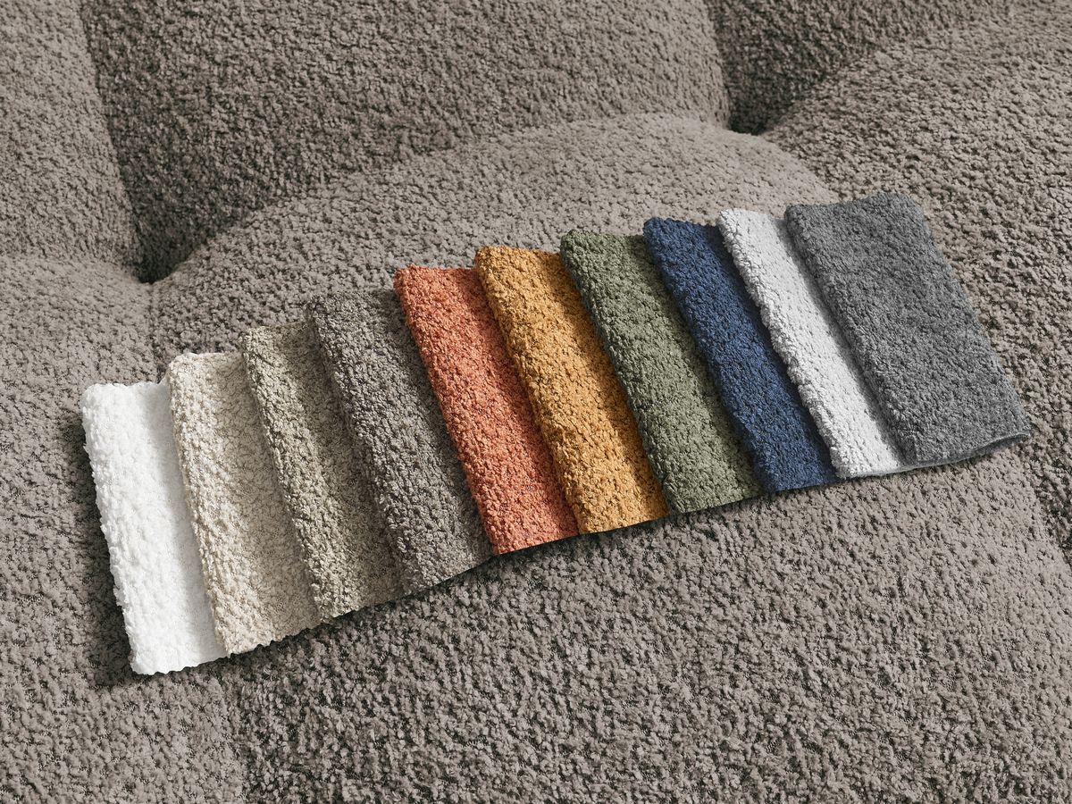 Canapé d'angle fixe EVEREST tissu chiné - Orange - Angle droit - 10 coussins