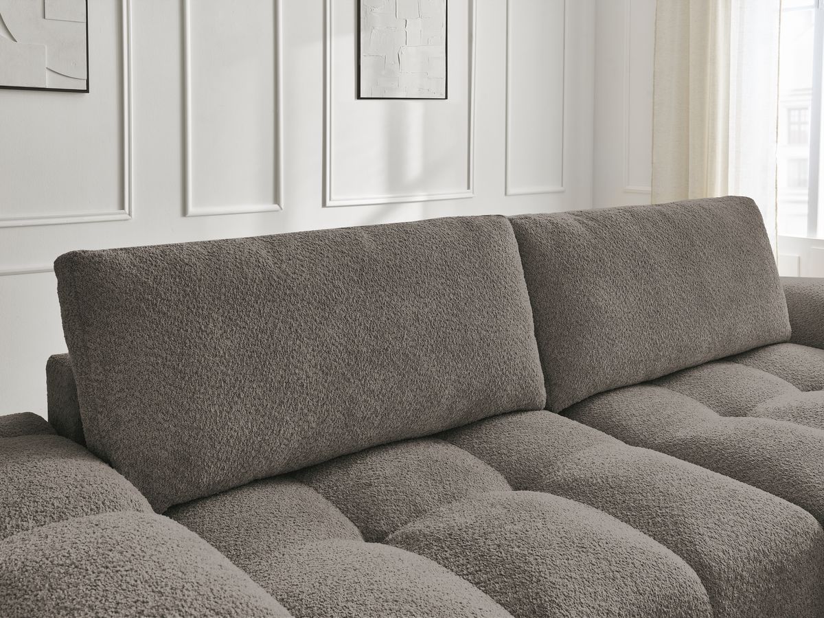 Canapé d'angle fixe EVEREST tissu chiné - Orange - Angle droit - 10 coussins