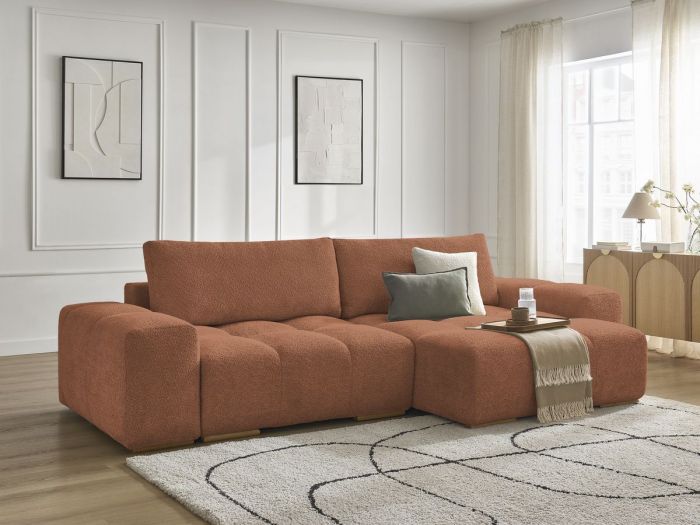 Canapé d'angle convertible réversible coffre ANAKIN tissu bouclette