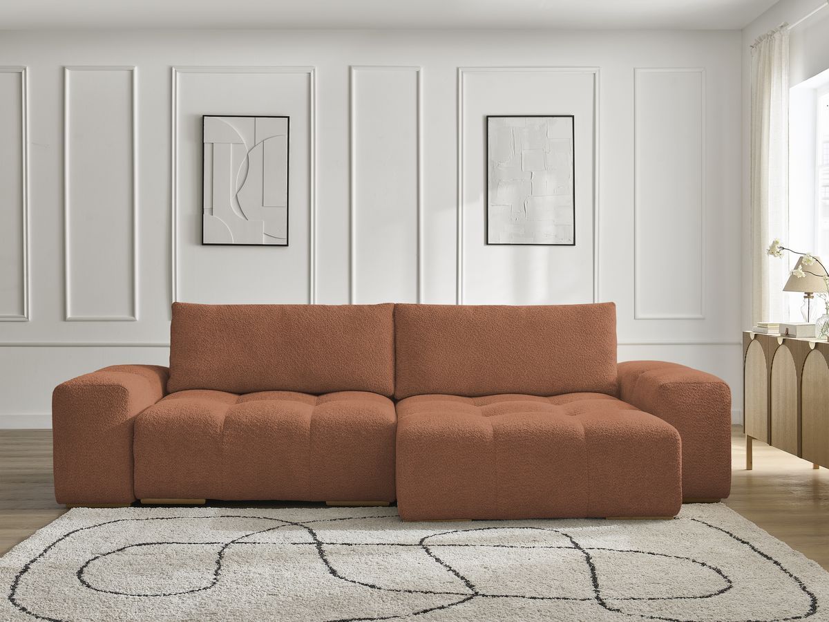 Canapé d'angle convertible réversible coffre ANAKIN bouclette orange — vue 5