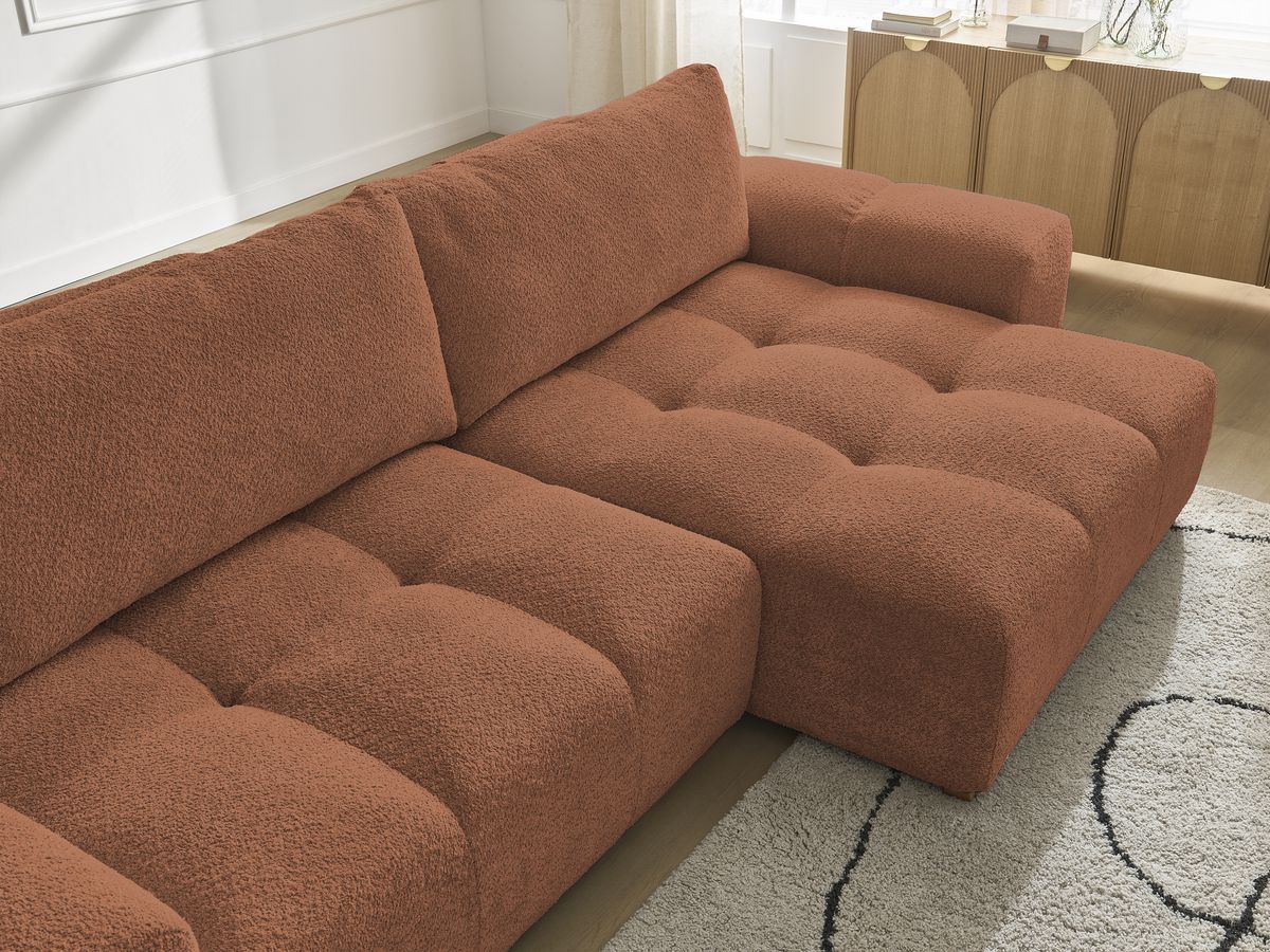 Canapé d'angle fixe EVEREST tissu chiné - Orange - Angle droit - 10 coussins