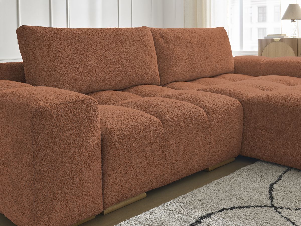 Canapé d'angle fixe EVEREST tissu chiné - Orange - Angle droit - 10 coussins