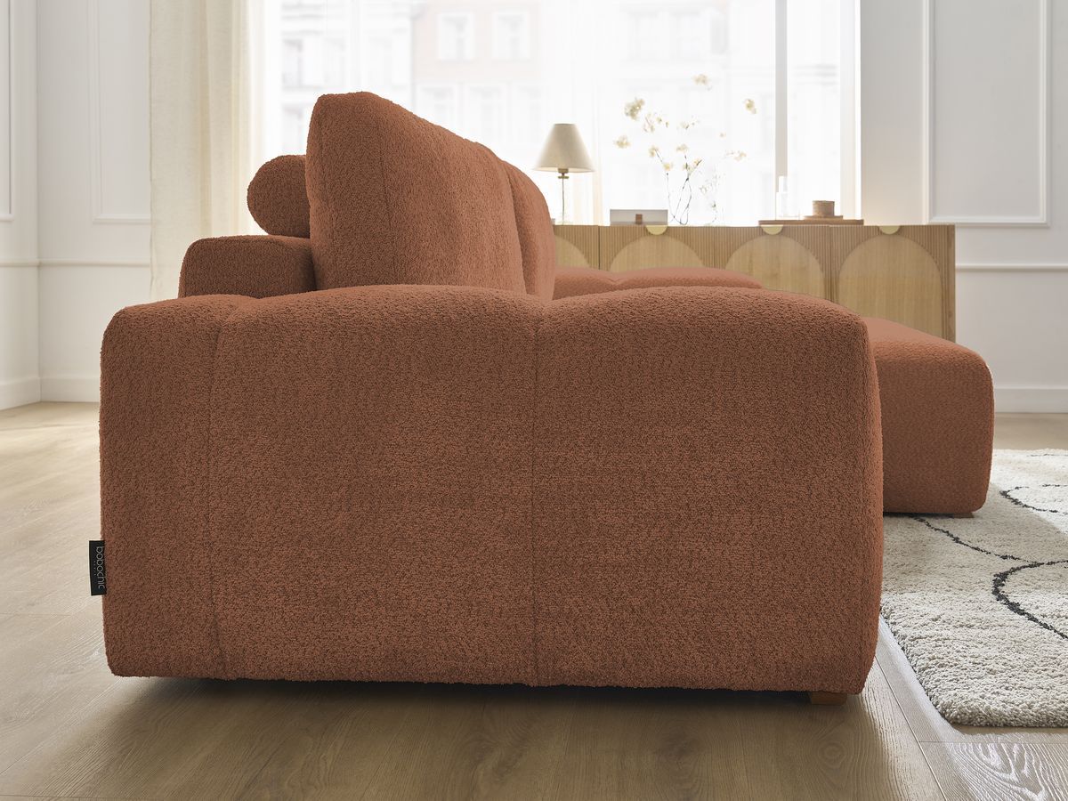 Canapé d'angle fixe EVEREST tissu chiné - Orange - Angle droit - 10 coussins