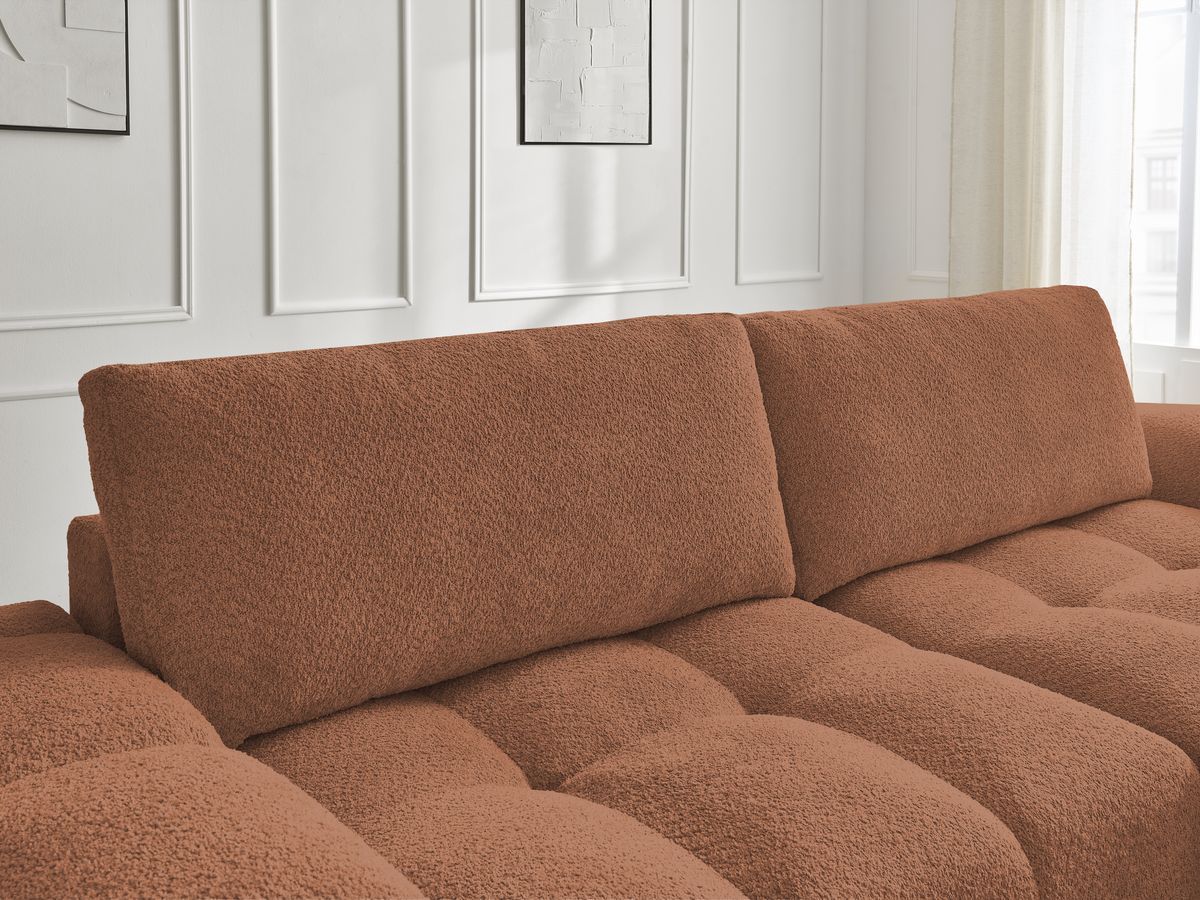 Canapé d'angle fixe EVEREST tissu chiné - Orange - Angle droit - 10 coussins