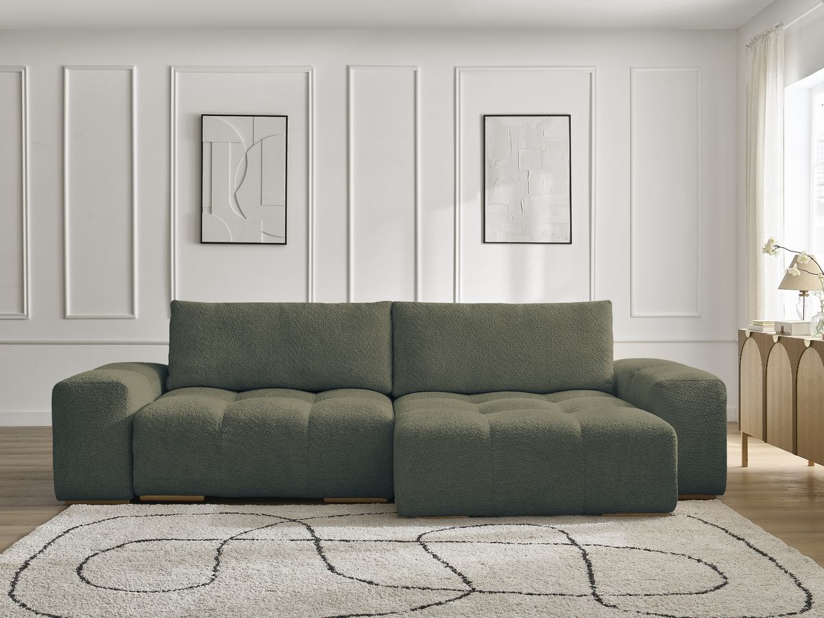Canapé d'angle convertible réversible coffre ANAKIN bouclette vert — vue 5