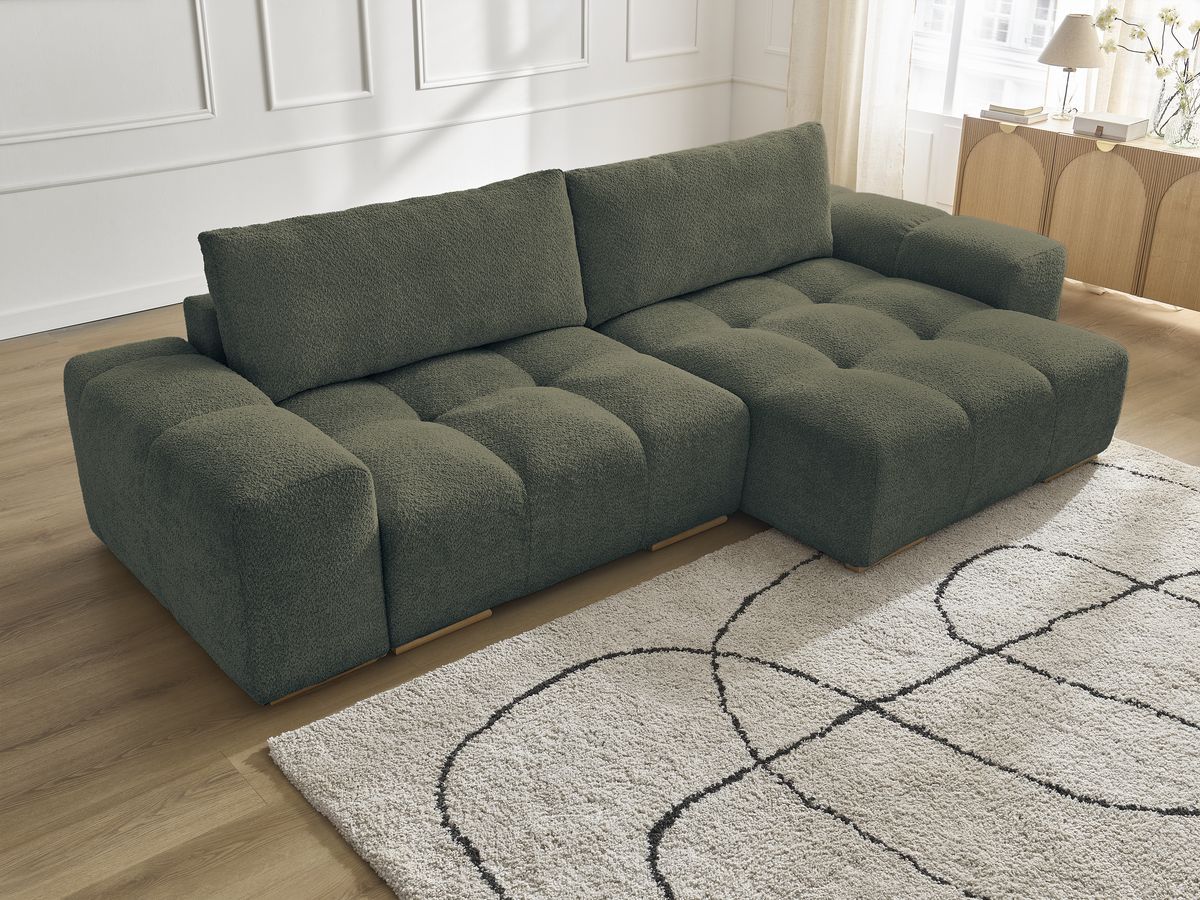 Canapé d'angle convertible réversible coffre ANAKIN tissu bouclette