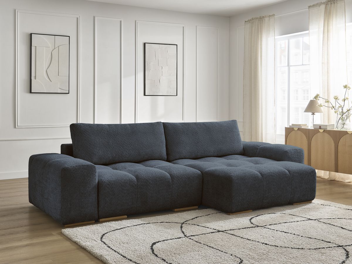 Canapé d'angle convertible réversible coffre ANAKIN tissu bouclette