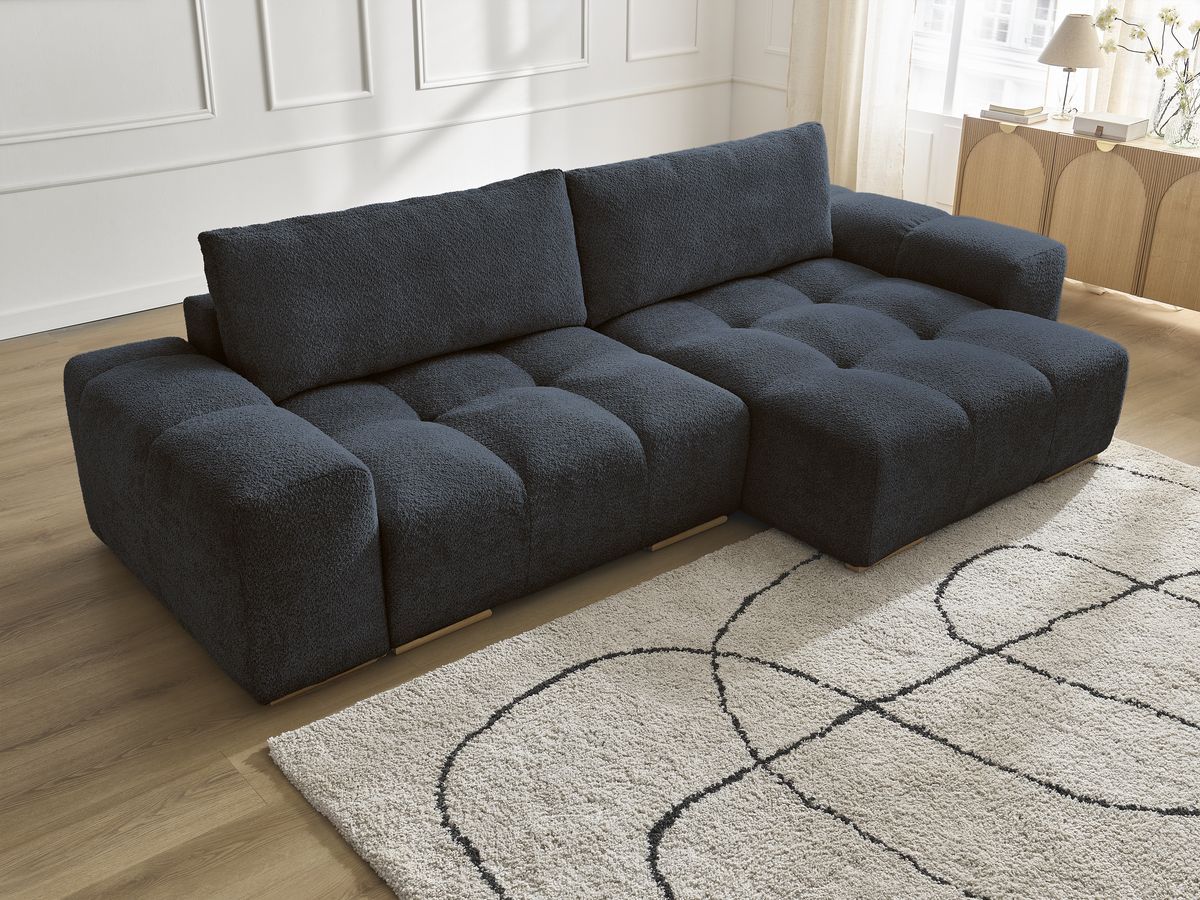 Canapé d'angle convertible réversible coffre ANAKIN tissu bouclette