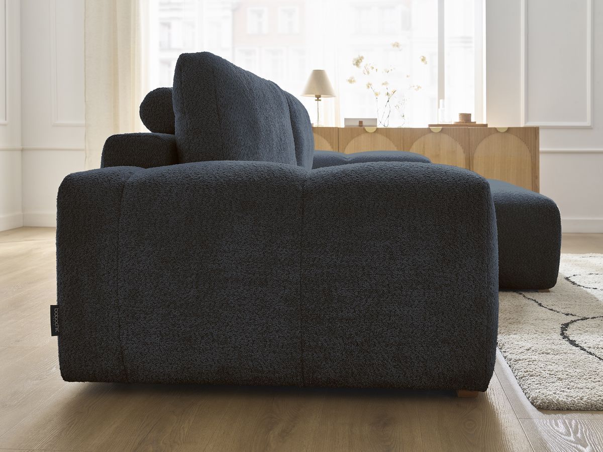 Canapé d'angle convertible réversible coffre ANAKIN tissu bouclette