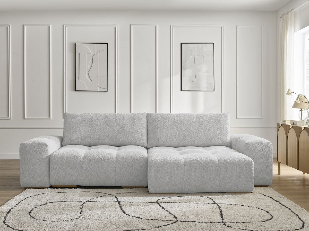 Canapé d'angle convertible réversible coffre ANAKIN bouclette gris clair — vue 5