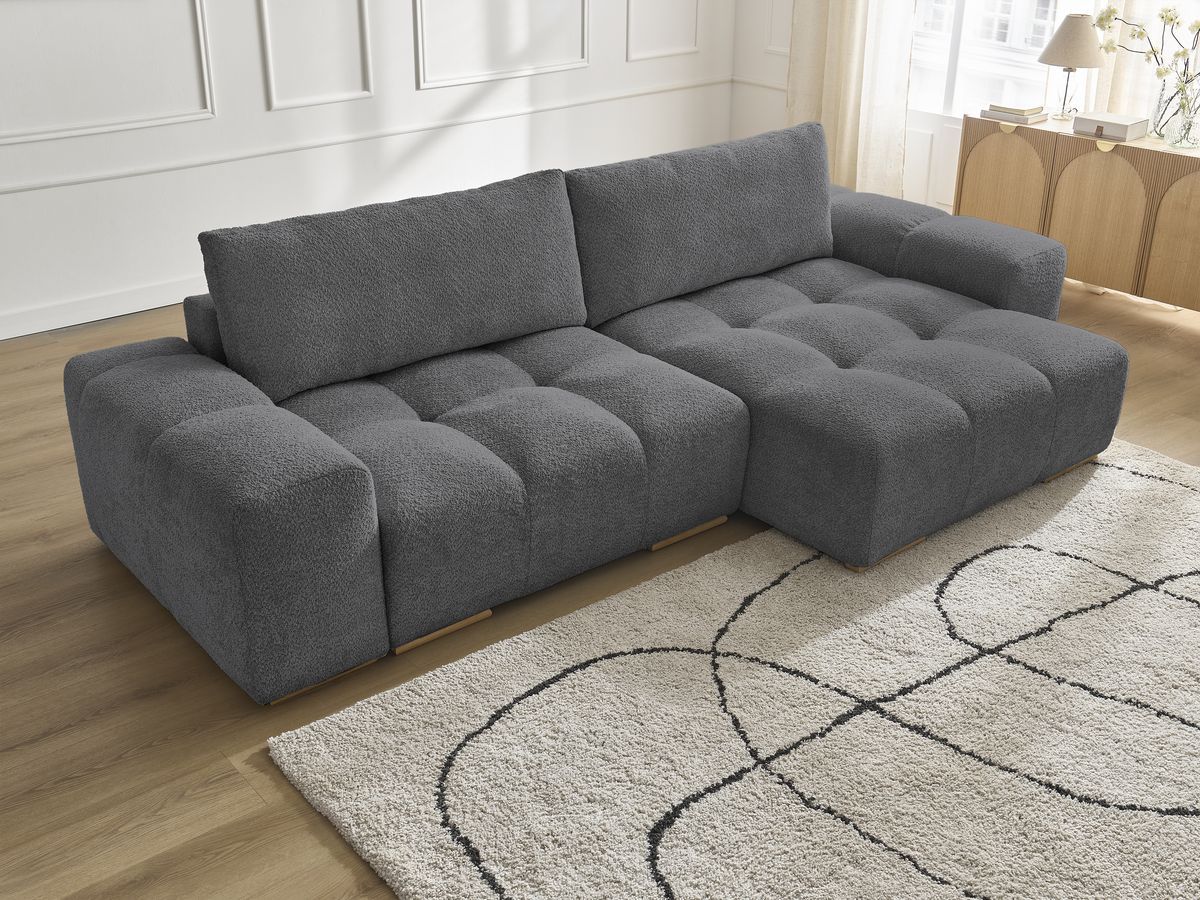 Canapé d'angle convertible réversible coffre ANAKIN tissu bouclette