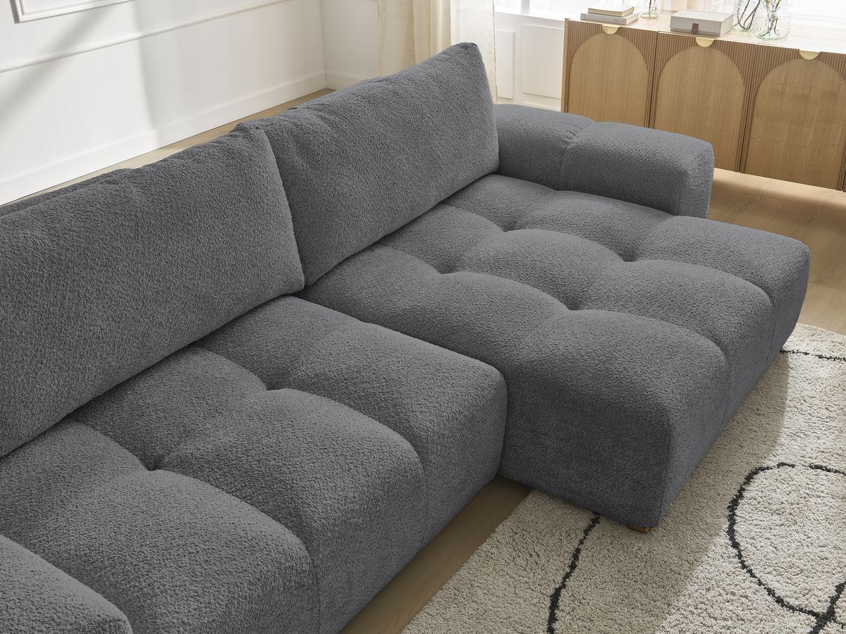 Canapé d'angle convertible réversible coffre ANAKIN tissu bouclette