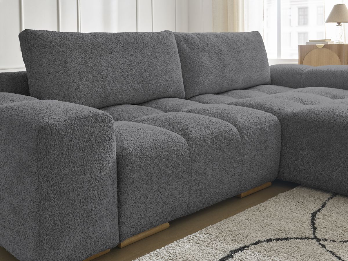 Canapé d'angle convertible réversible coffre ANAKIN tissu bouclette