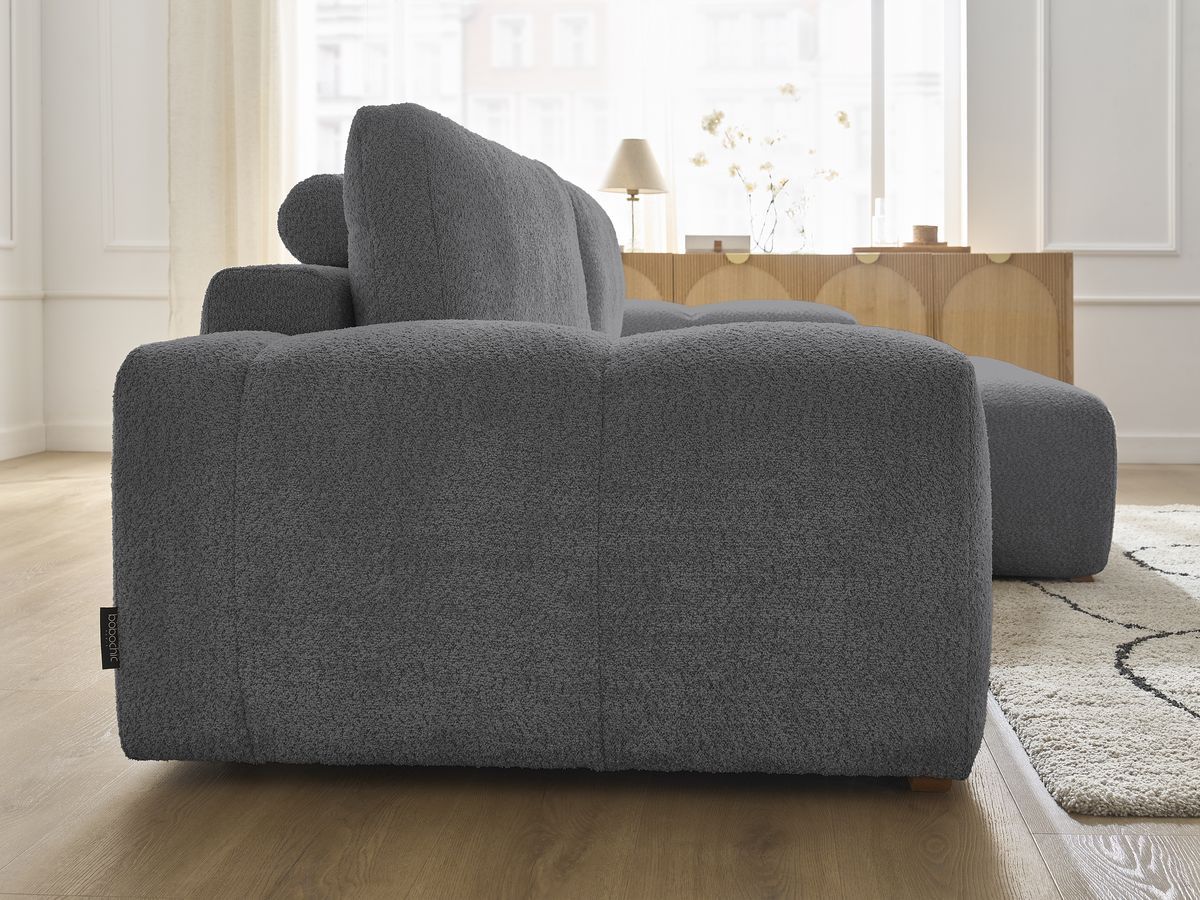 Canapé d'angle convertible réversible coffre ANAKIN tissu bouclette