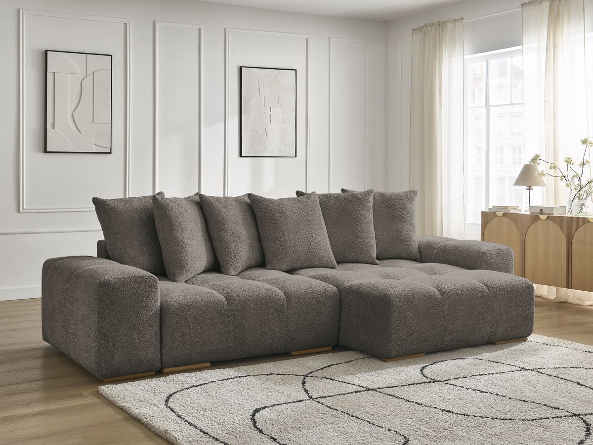 Canapé d'angle convertible réversible coffre ANAKIN tissu bouclette