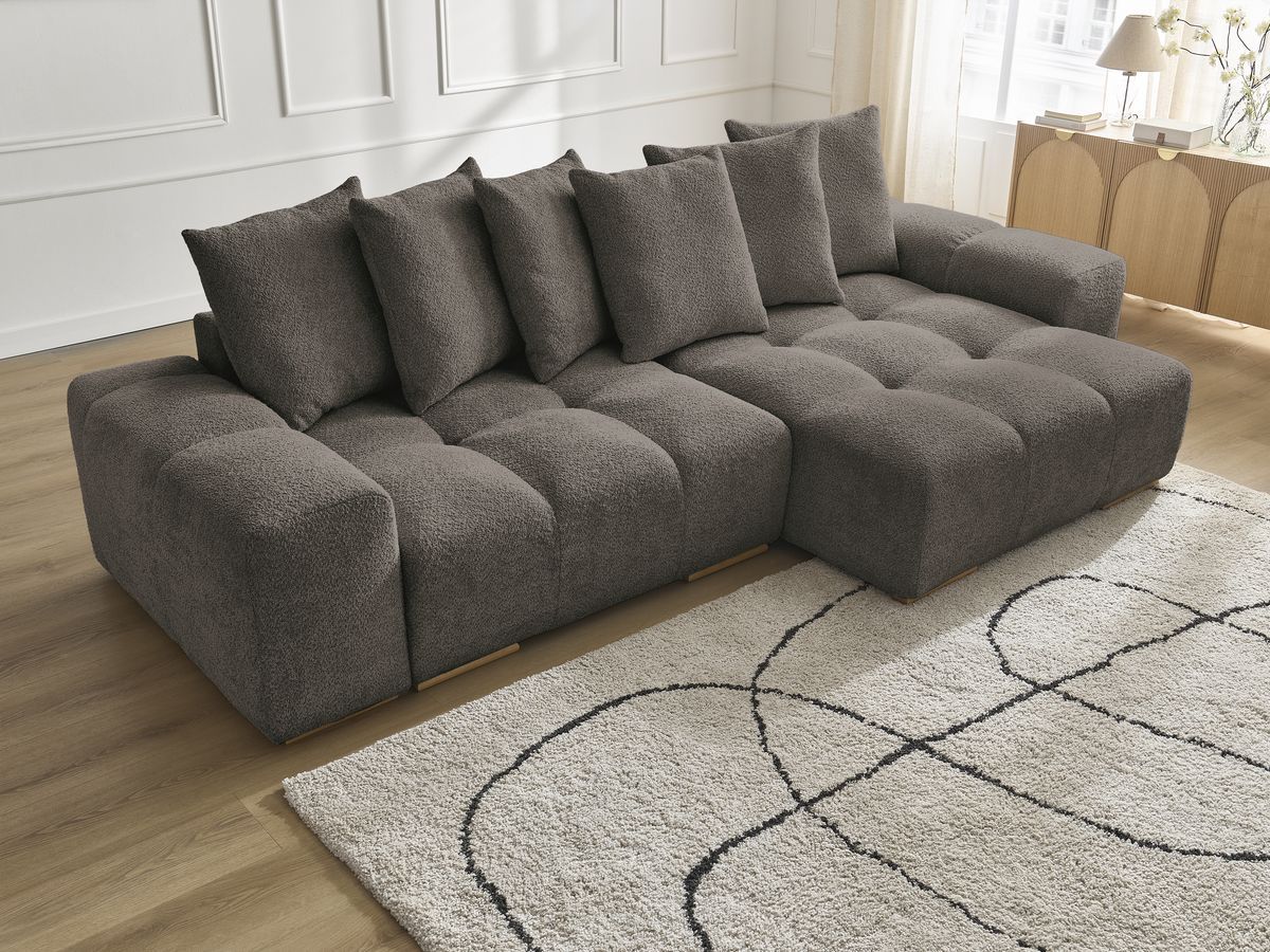 Canapé d'angle convertible réversible coffre ANAKIN tissu bouclette