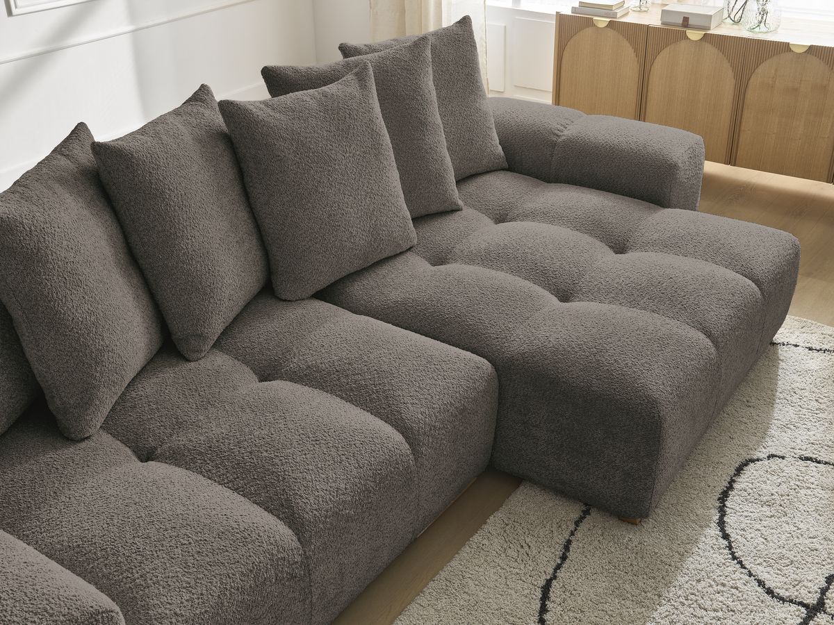 Canapé d'angle convertible réversible coffre ANAKIN tissu bouclette