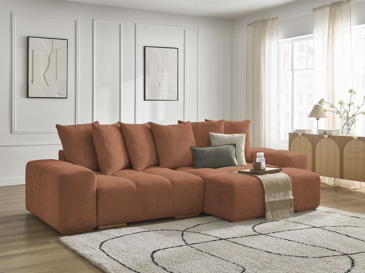 Canapé d'angle convertible réversible coffre ANAKIN tissu bouclette
