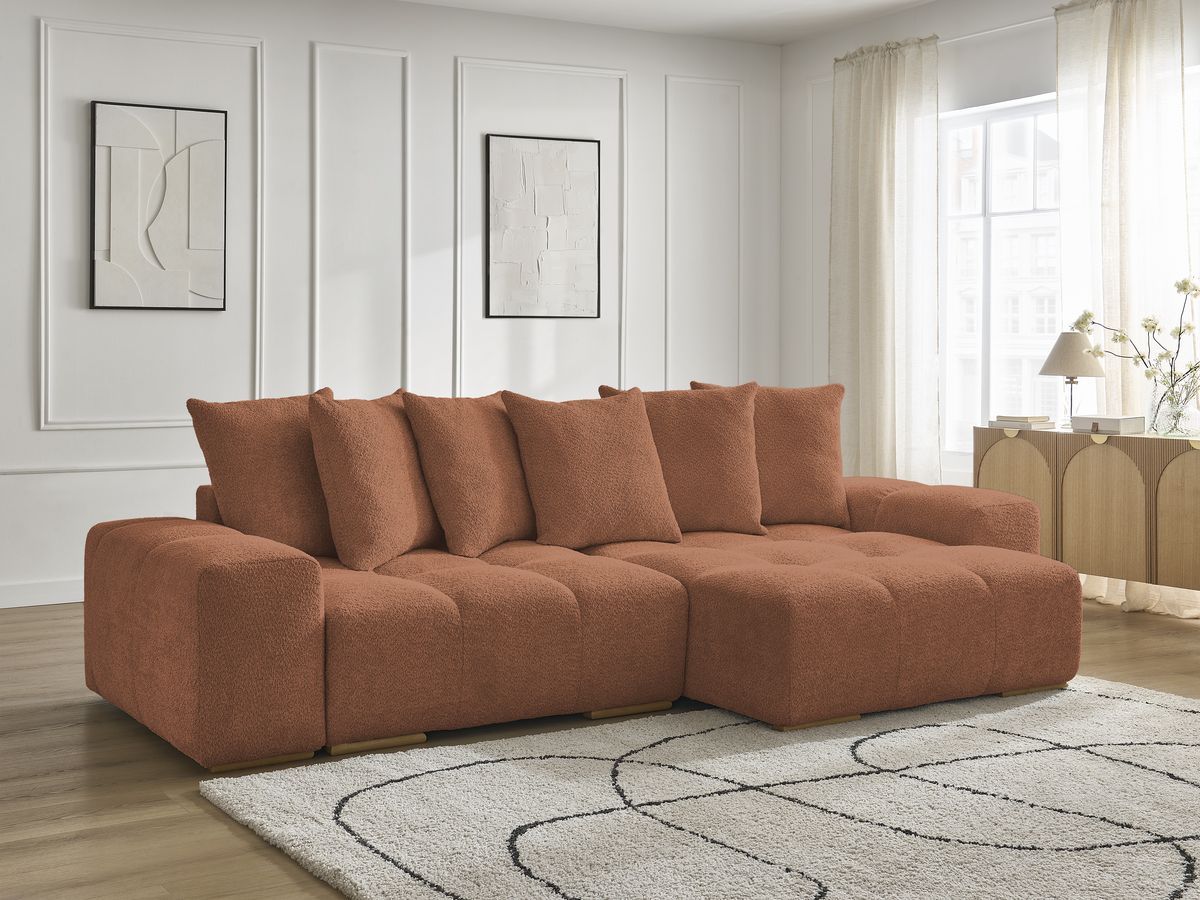 Canapé d'angle convertible réversible coffre ANAKIN tissu bouclette