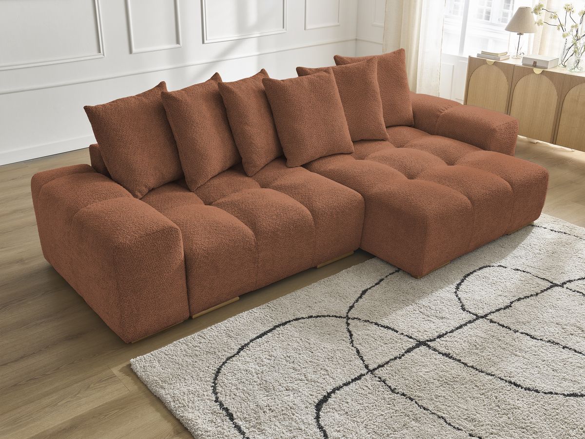 Canapé d'angle convertible réversible coffre ANAKIN tissu bouclette