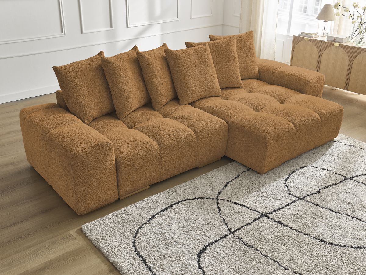 Canapé d'angle convertible réversible coffre ANAKIN tissu bouclette