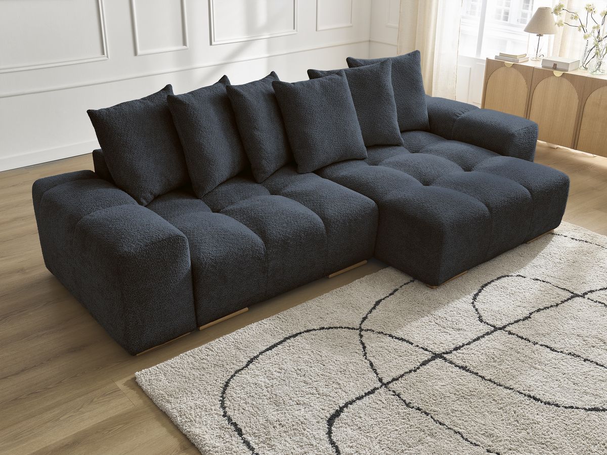 Canapé d'angle convertible réversible coffre ANAKIN tissu bouclette