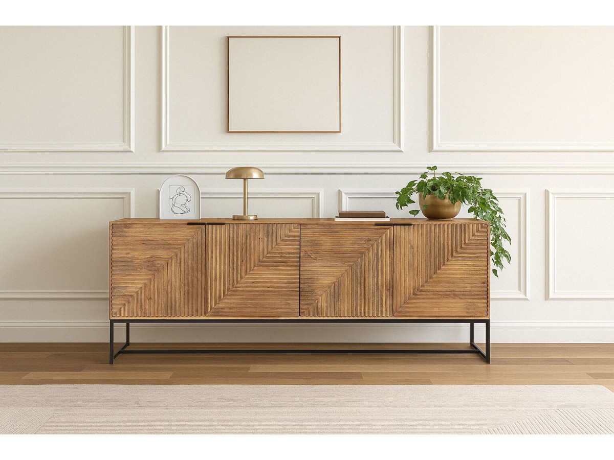 Buffet 4 portes 210 cm NAOMIE bois massif d'acacia